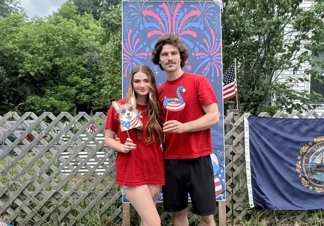 4th of July pool party celebration — friends in patriotic gear