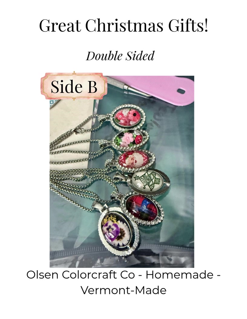 The same handmade pendant necklaces showing their Side B designs