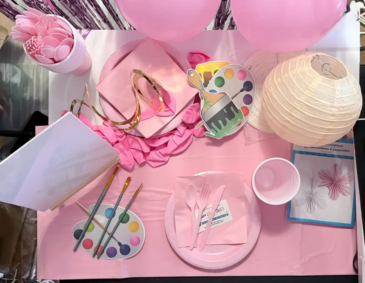 Paint and Sip tableware, decorations, canvases and painting supplies included in the Ready-to-Celebrate Kit