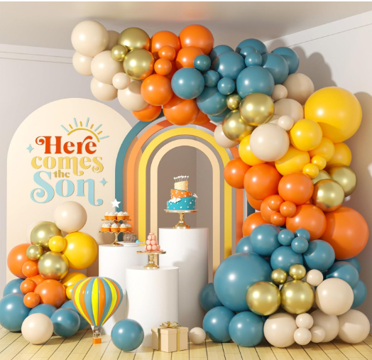 40-foot retro blue orange yellow beige fabric bunting banner pennant garland for boho baby shower