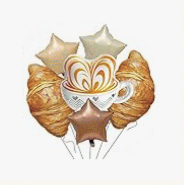 Croissant & Coffee Cup Balloon Bouquet — 6 Pcs