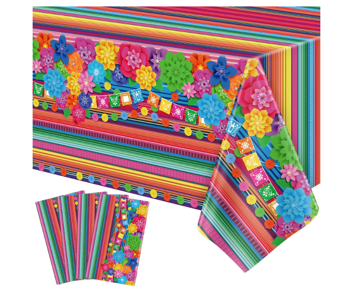 4 Pcs Mexican Fiesta Tablecloth Cinco De Mayo Plastic Table Cover