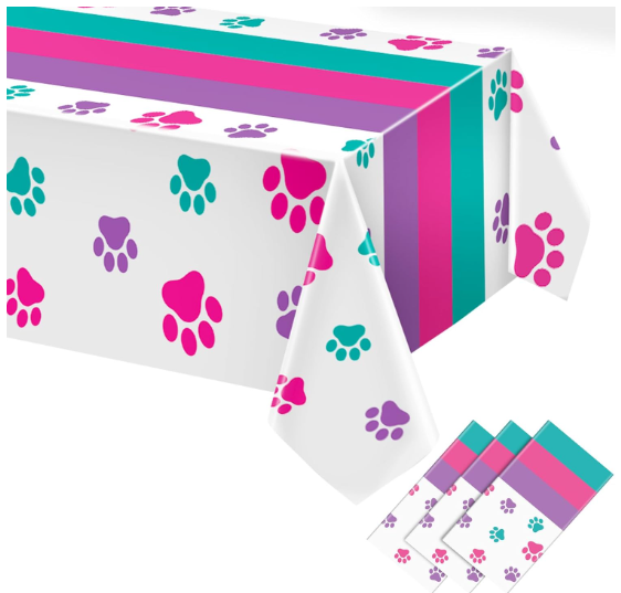 Colorful paw print tablecloth 3-pack plastic disposable table cover