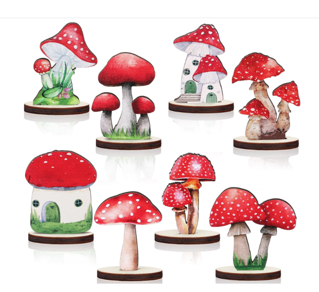 Wooden mushroom centerpieces