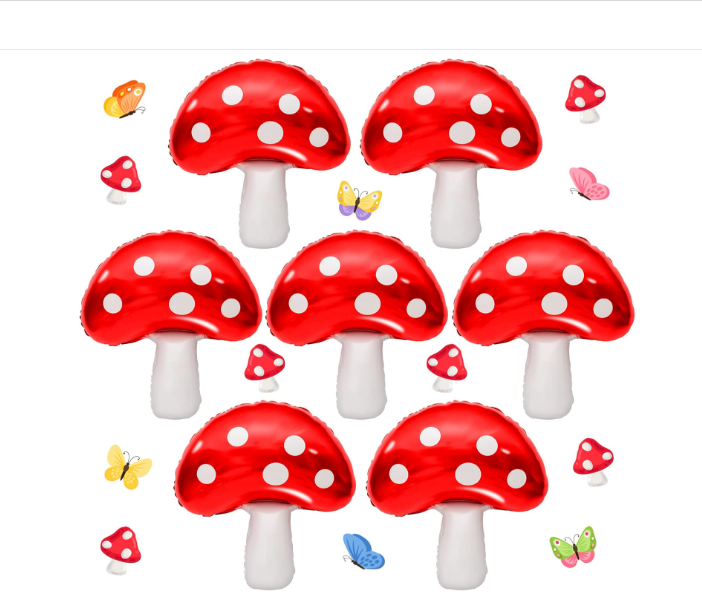 7-piece cute mushroom foil balloons large 31x21 inch