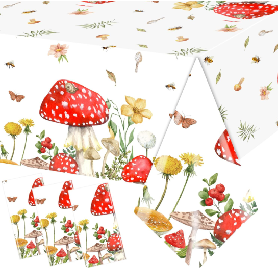 3-pack mushroom tablecloth rectangle enchanted forest table cloth