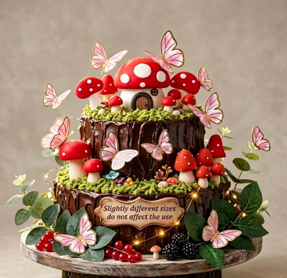 13-piece mini mushroom cake decoration set red toadstool woodland theme cake toppers