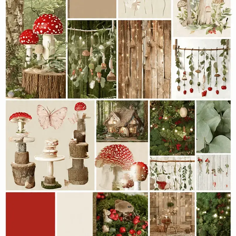 Enchanted Forest Party mood board — woodland color palette and décor inspiration