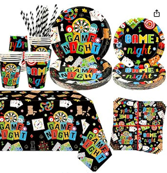 Game Night party tableware set plates cups napkins tablecloth straws serves 20