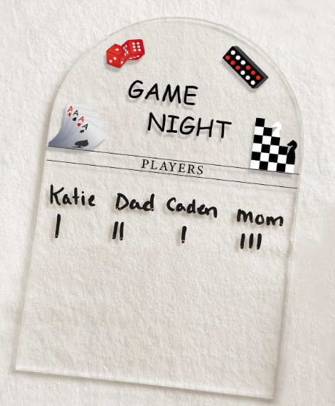 Personalized acrylic engraved family game night score board tracker