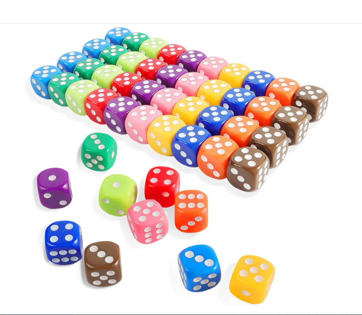 50-piece colorful 16mm standard 6-sided dice set for board games