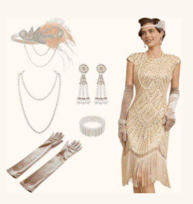 1920s Sequin Flapper Dress with Accessories