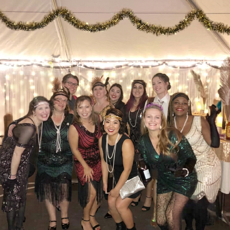 Real Gatsby party — large group in flapper attire