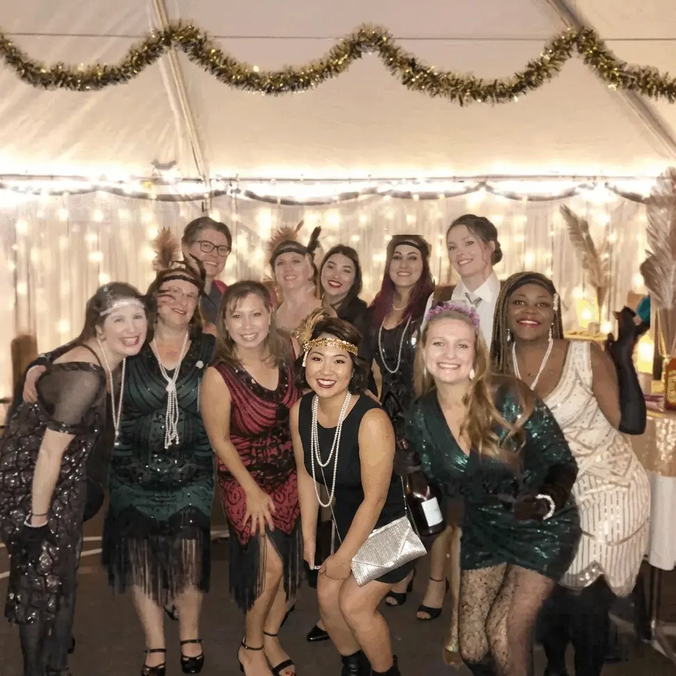 Real Gatsby party — large group in flapper attire