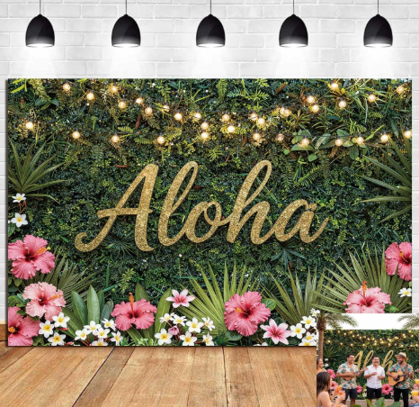 Aloha tropical luau birthday party backdrop green grass flower Hawaiian banner 6x4ft
