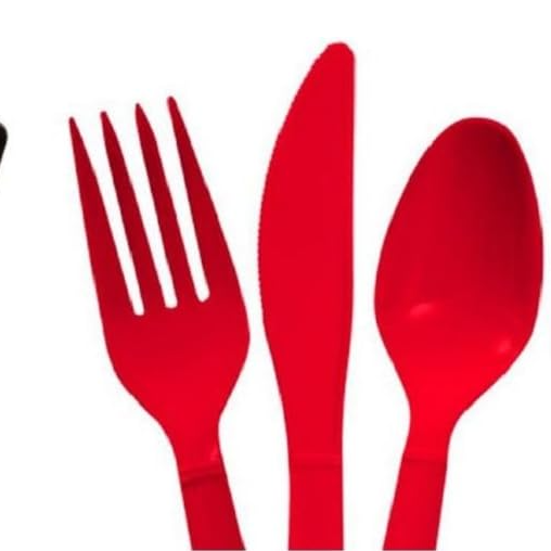 Red and black heavy duty plastic cutlery set 96 pieces spoons forks knives