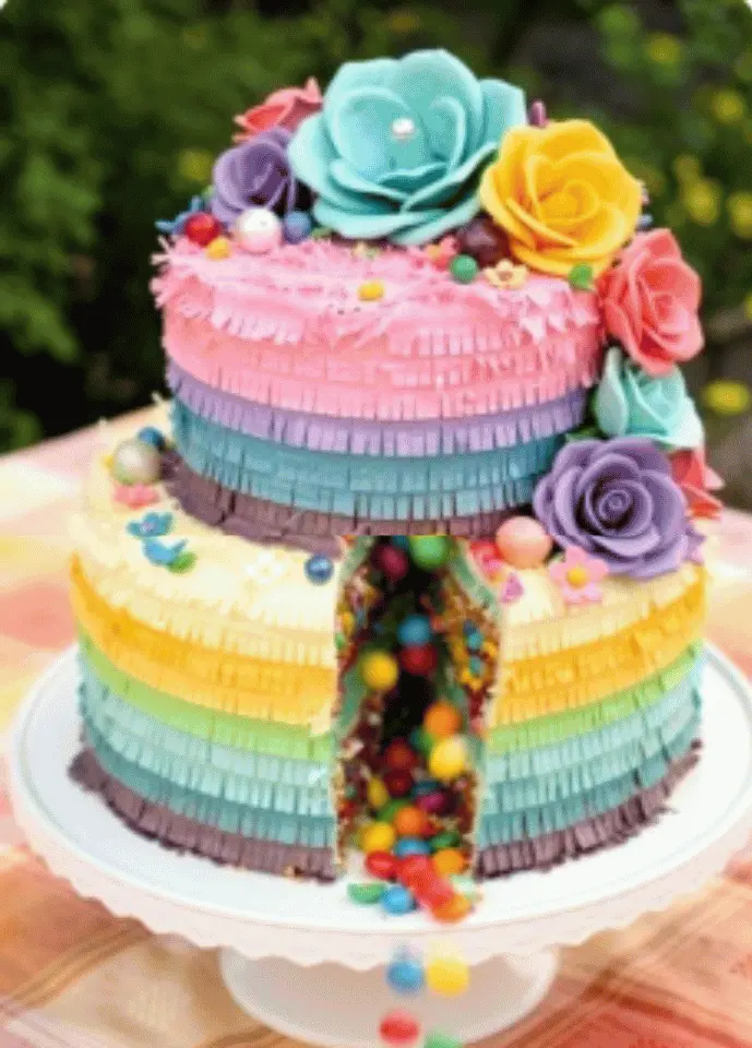 Colorful adult piñata filled with mini liquor bottles, scratch tickets, and fun surprises