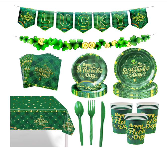 Green paper fans pom poms garland decoration kit