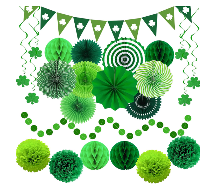 Green ombre circle dots garland hanging paper polka dot streamer curtain for St. Patrick's Day