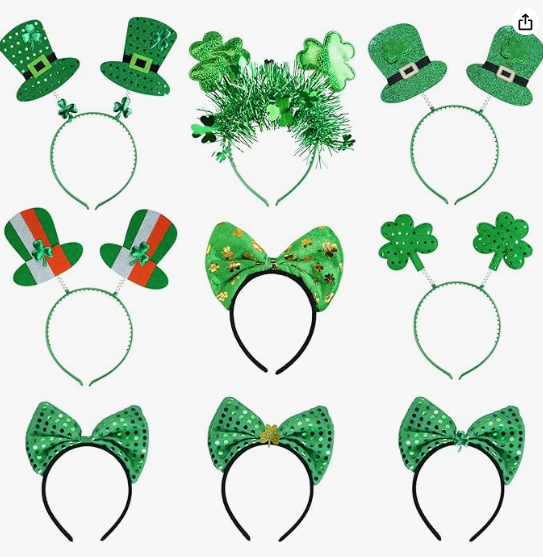 22-piece St. Patrick's Day costume accessories set with hats suspenders ties sunglasses and mustaches