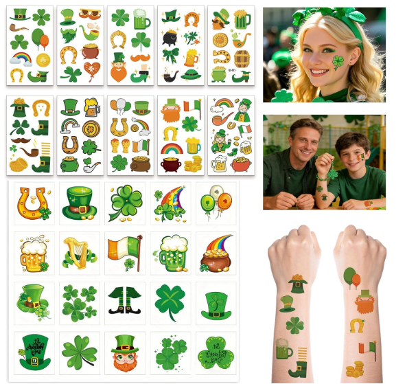 Shamrock glitter freckle face tattoo stickers for St. Patrick's Day green sparkle accessories