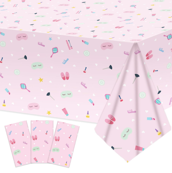 3-pack spa theme pink plastic rectangle tablecloths slumber sleepover disposable table covers