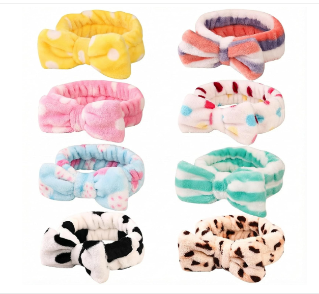 8-pack spa bow headbands soft skincare headband for washing face makeup salon bulk party favors
