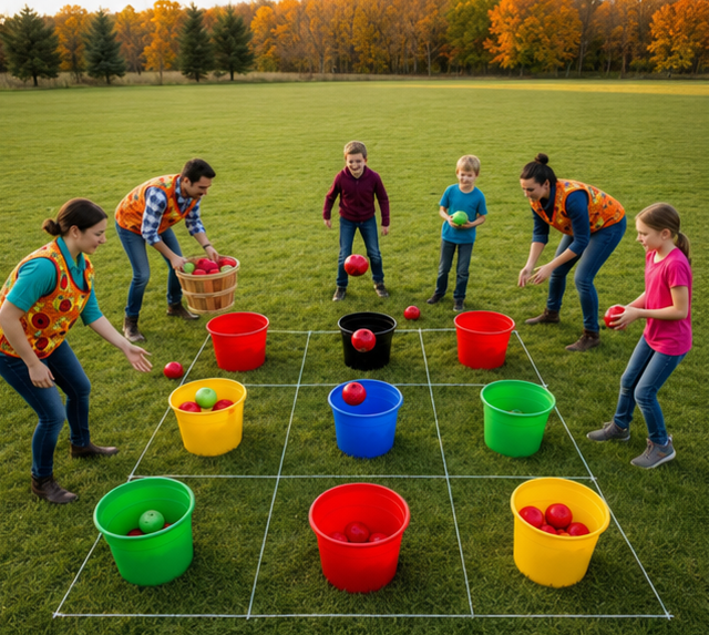 Adults racing in wheelbarrow relay event at backyard party