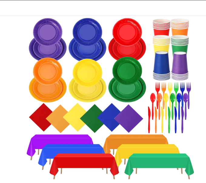 Rainbow party supplies tableware set