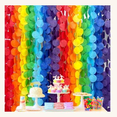 205Ft Rainbow Polka Dot Tissue Paper Backdrop Streamer
