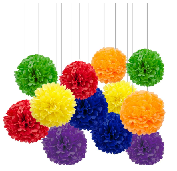 12pc Multicolor Tissue Paper Pom-Poms 10 and 12 inch