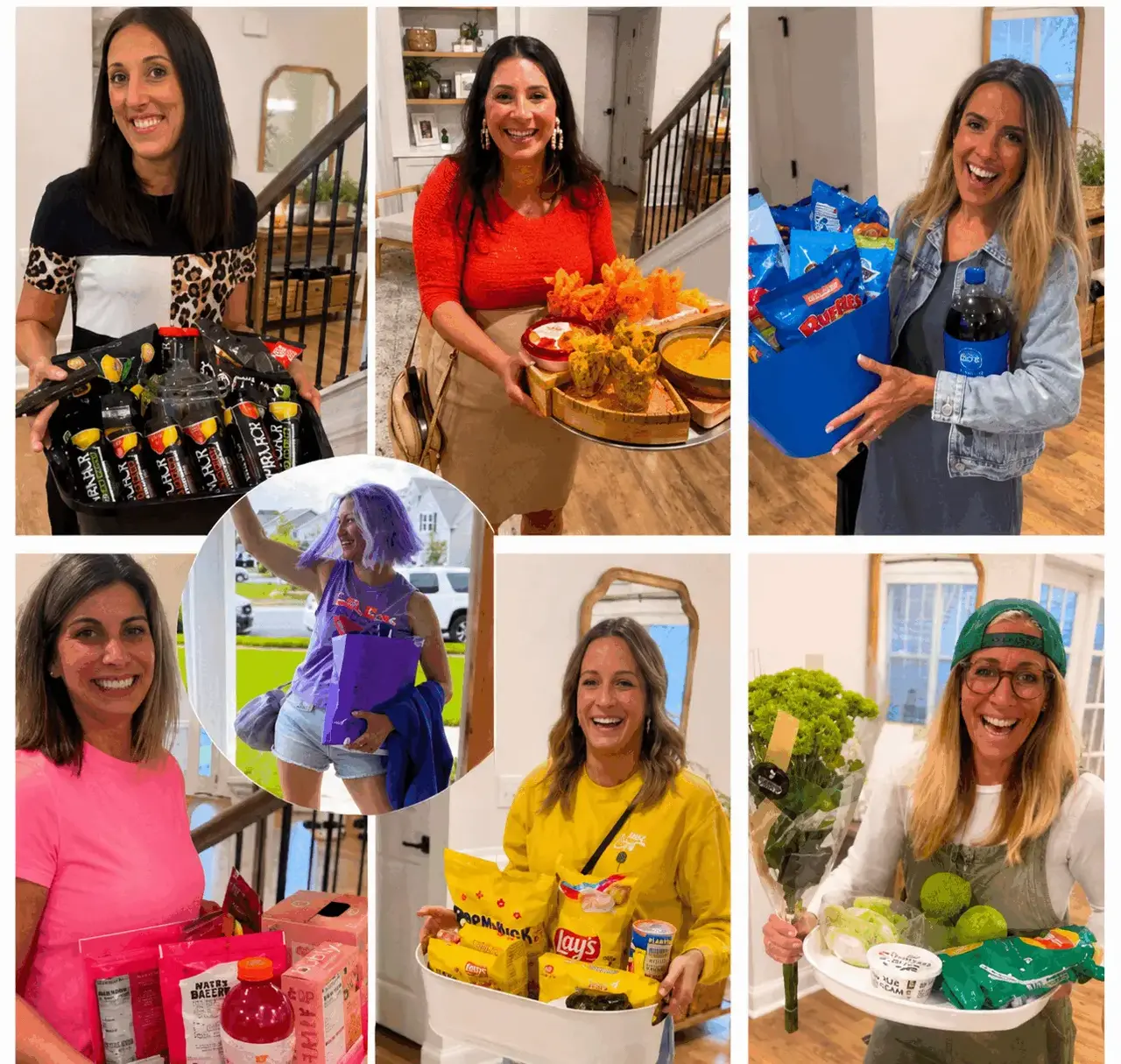Rep Your Color Party inspiration — guests each dressed in a single bold color carrying matching snacks