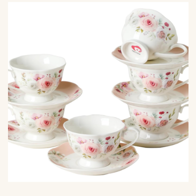 Floral porcelain tea cup set