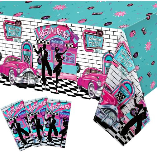 50s tablecloth rock and roll party table cover 3 pack