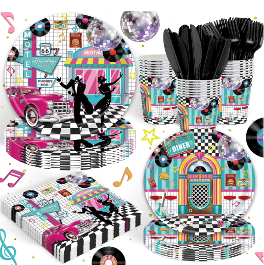 120pcs 50s theme party supplies tableware serves 20