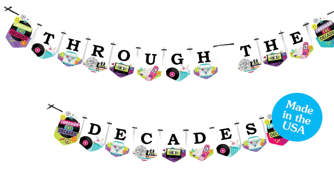 Through the Decades party bunting banner wall sign