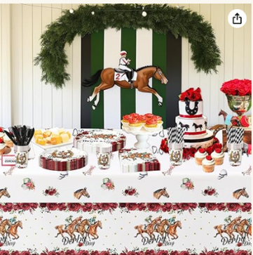 Kentucky Derby party dessert table setup with tablecloth