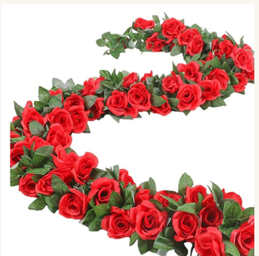 Fake red rose vine garland
