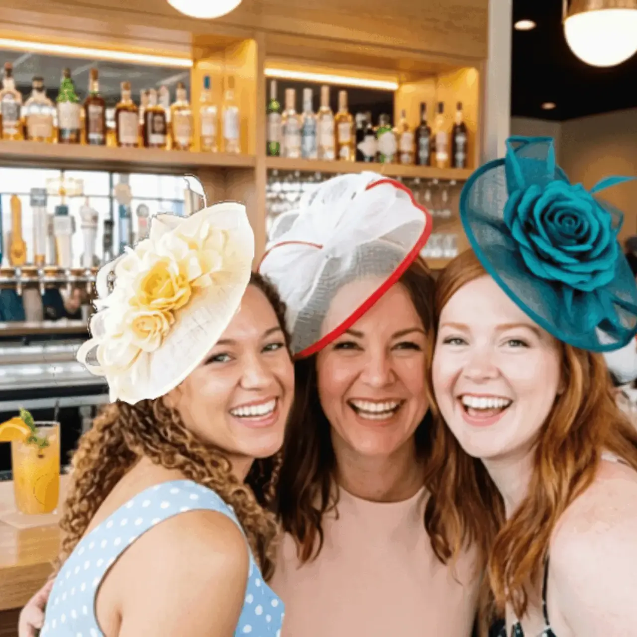 Real Derby party — women in derby hats at the bar