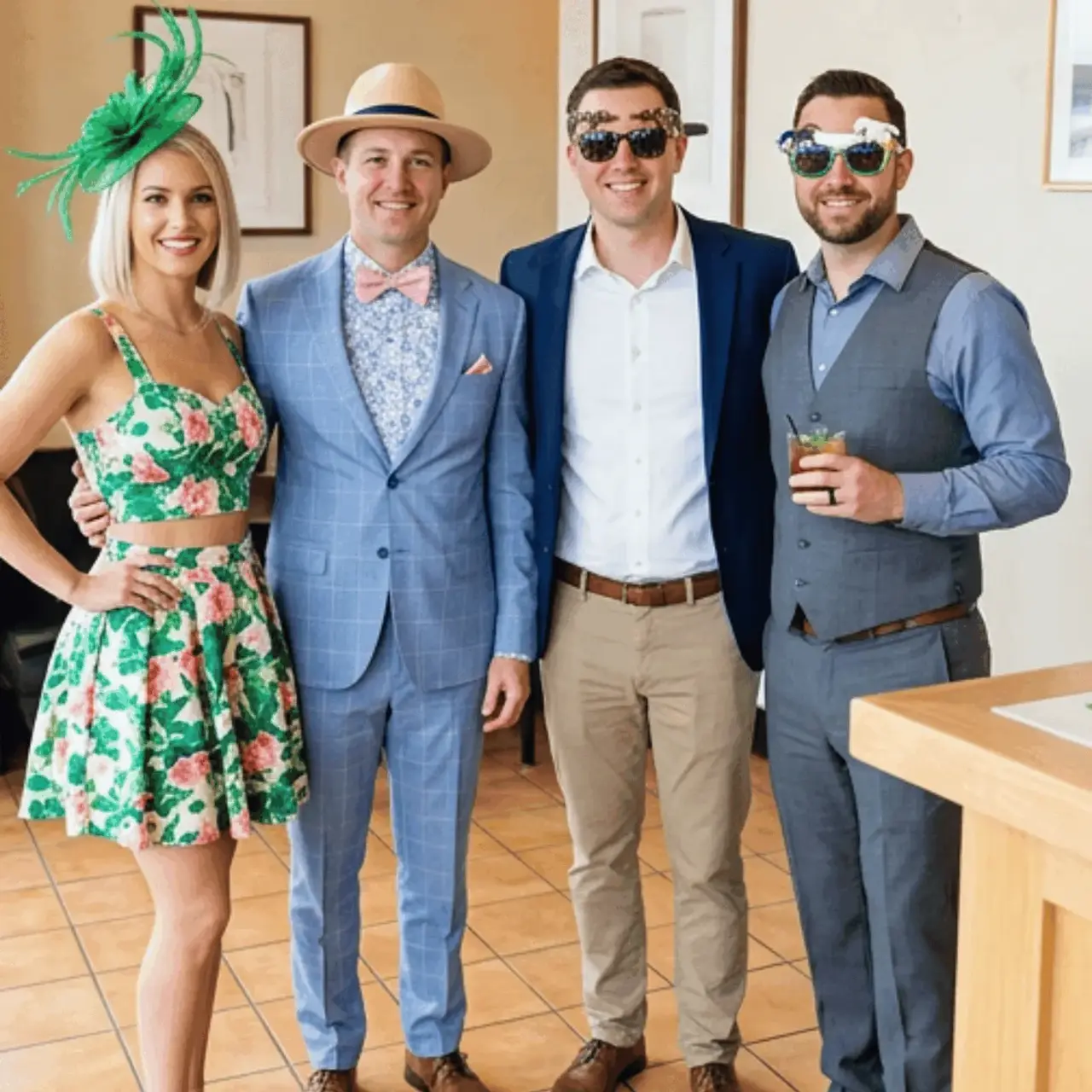 Real Derby party — group in Derby glasses and bow ties