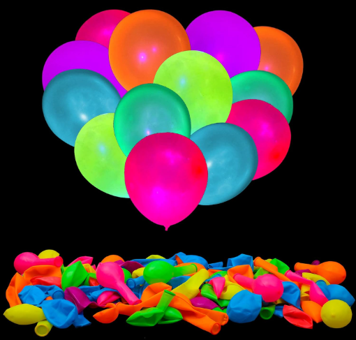 UV neon balloons 100-pack blacklight reactive fluorescent