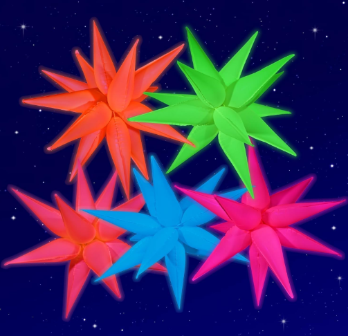 Neon explosion star balloons 12-point cone glow party kit