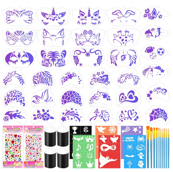 Face paint stencils kit 55-piece reusable facial painting templates