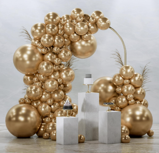Arch Backdrop Stand with White Fabric Cover 7.2FT Gold Metal Frame