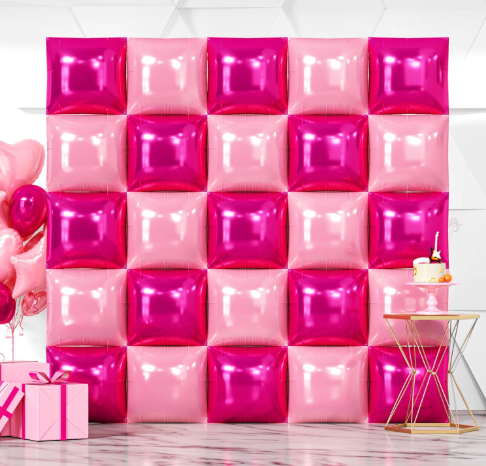 25-piece hot magenta pink square foil balloon wall backdrop arch kit