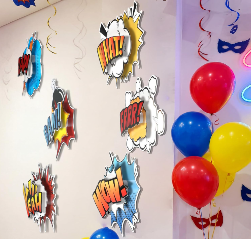 3D multilayer comic action sign cutouts POW BAM ZAP wall decor