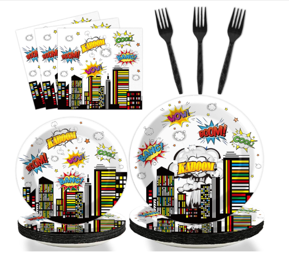 Superhero party plates napkins tableware set for 24 guests