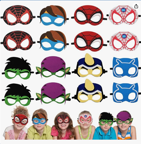 Superhero felt masks for kids 16-pack Spiderman Hulk party favors