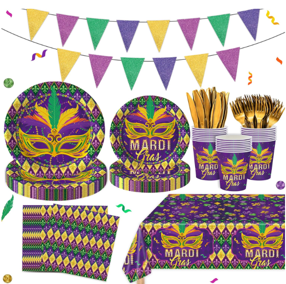 Mardi Gras tableware set plates cups napkins