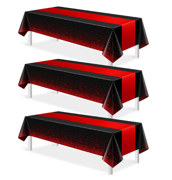 Black and red party tablecloths 3-pack disposable rectangle plastic table covers